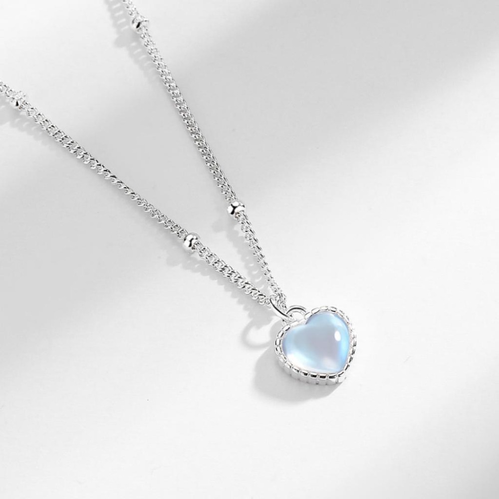 【43小舖】925純銀 月光石 愛心 心形 漸變炫彩 項鍊｜S925｜通體純銀｜頸鍊｜鎖骨鍊｜飾品｜銀飾｜送拭銀布-細節圖8
