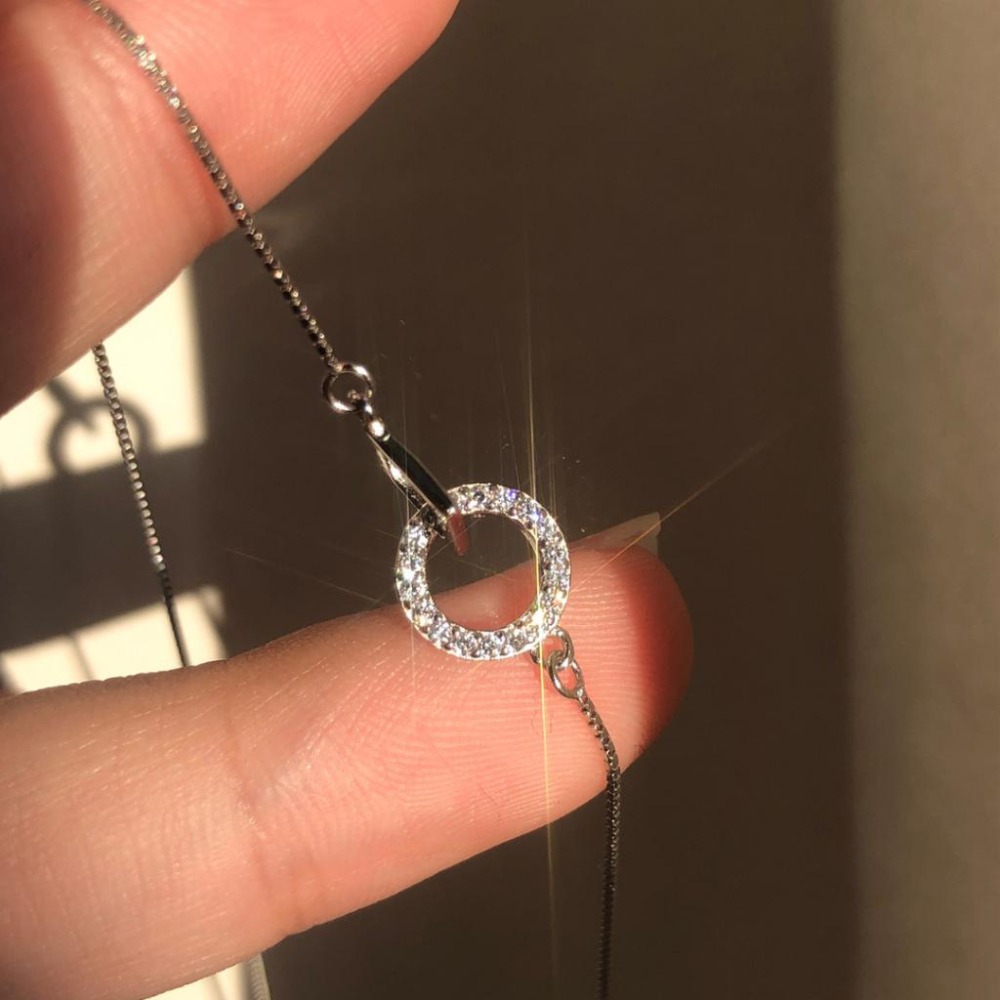 【43小舖】925純銀 方圓環扣 鑲鑽鋯石 項鍊｜S925｜通體純銀｜頸鍊｜鎖骨鍊｜飾品｜銀飾｜送拭銀布-細節圖6
