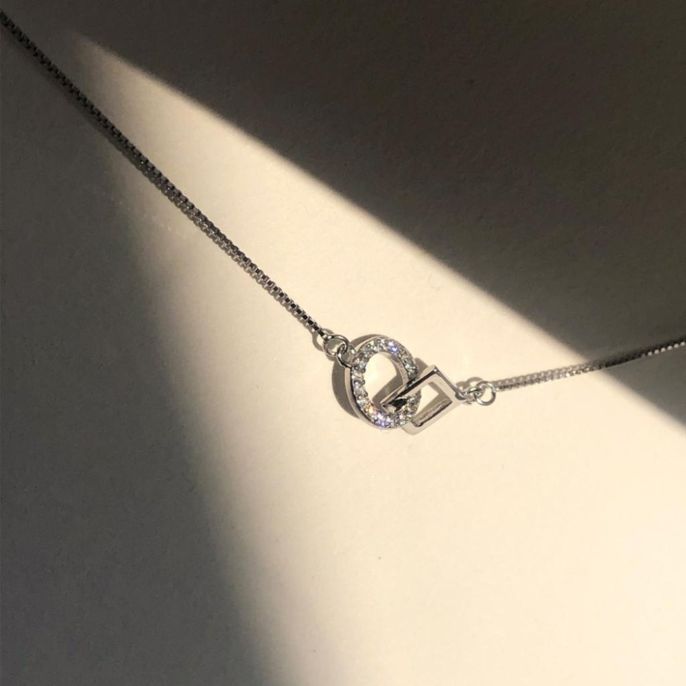 【43小舖】925純銀 方圓環扣 鑲鑽鋯石 項鍊｜S925｜通體純銀｜頸鍊｜鎖骨鍊｜飾品｜銀飾｜送拭銀布-細節圖8