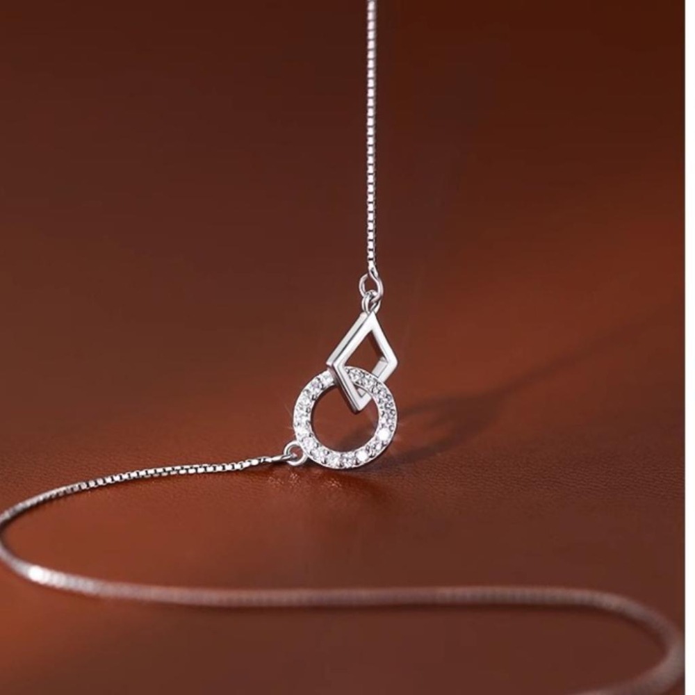 【43小舖】925純銀 方圓環扣 鑲鑽鋯石 項鍊｜S925｜通體純銀｜頸鍊｜鎖骨鍊｜飾品｜銀飾｜送拭銀布-細節圖9