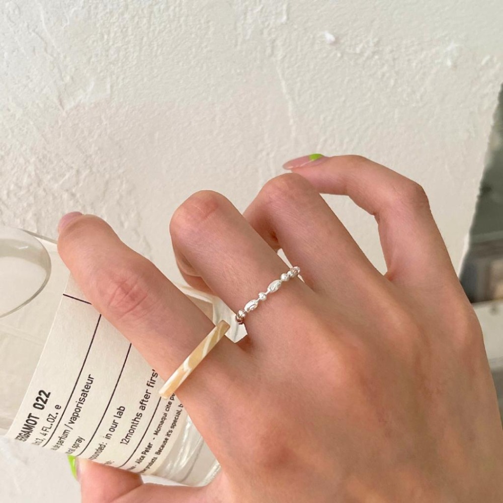 【43小舖】925鍍銀 花朵 米粒橄欖珠 鏈條 可調式 抽拉 拉繩 鍊戒｜S925｜戒指｜飾品｜銀飾｜送拭銀布-細節圖3