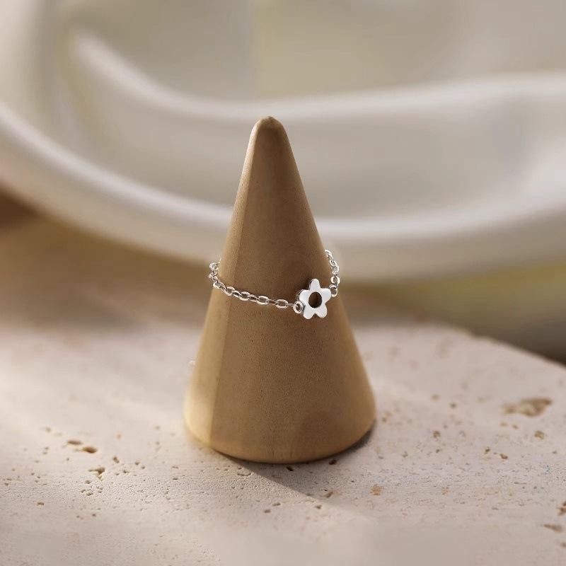 【43小舖】925鍍銀 花朵 米粒橄欖珠 鏈條 可調式 抽拉 拉繩 鍊戒｜S925｜戒指｜飾品｜銀飾｜送拭銀布-細節圖6