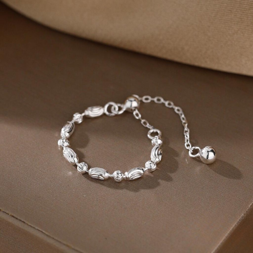 【43小舖】925鍍銀 花朵 米粒橄欖珠 鏈條 可調式 抽拉 拉繩 鍊戒｜S925｜戒指｜飾品｜銀飾｜送拭銀布-細節圖7