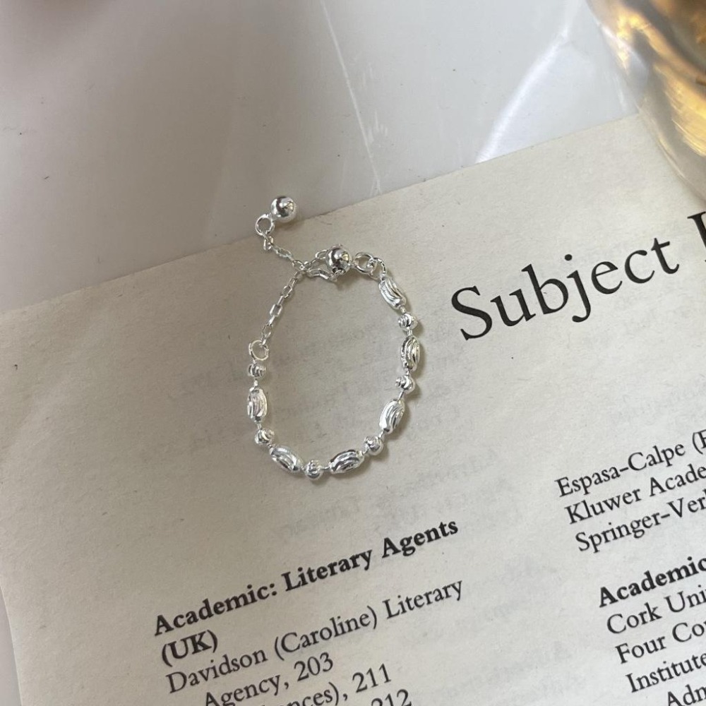 【43小舖】925鍍銀 花朵 米粒橄欖珠 鏈條 可調式 抽拉 拉繩 鍊戒｜S925｜戒指｜飾品｜銀飾｜送拭銀布-細節圖9