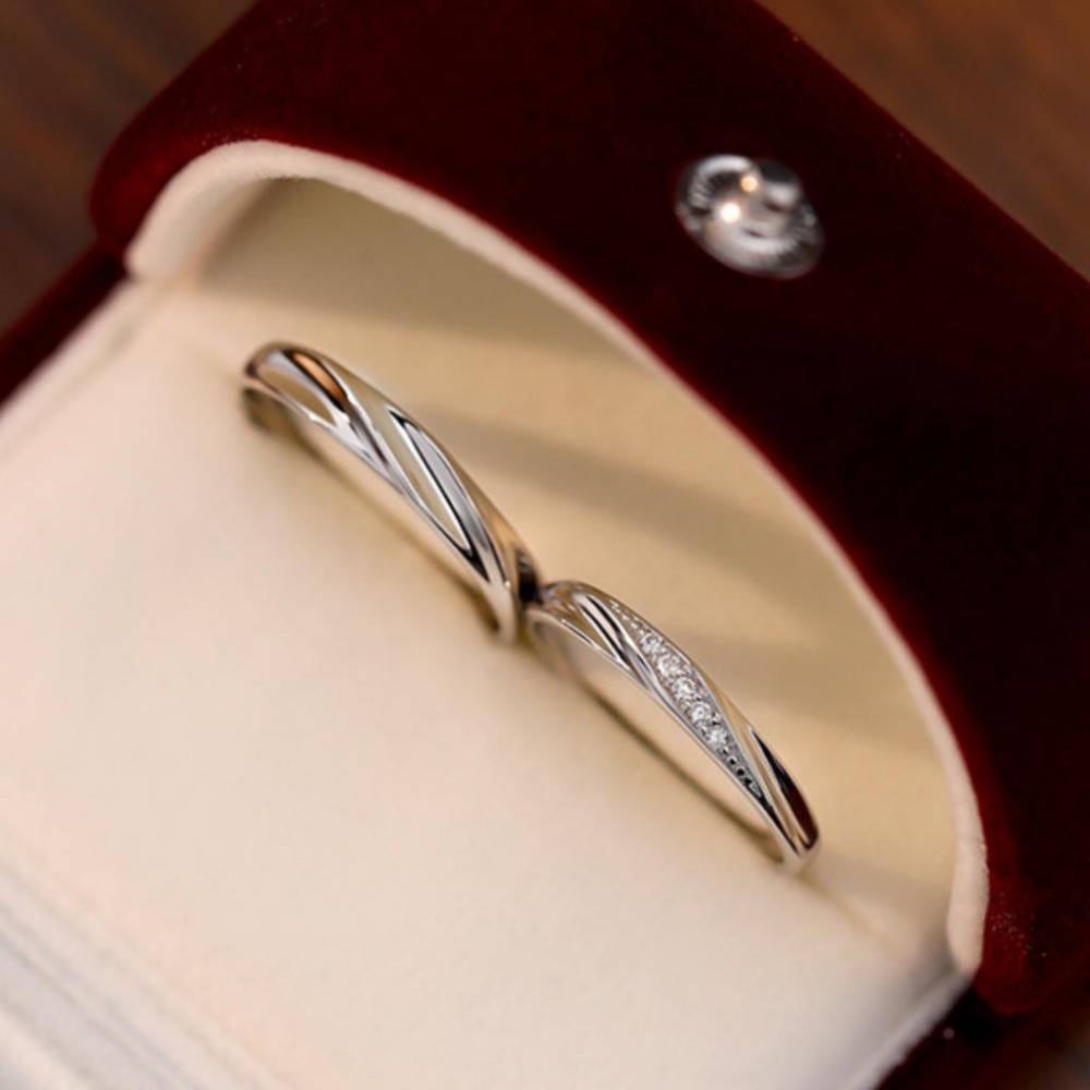 【43小舖】999足銀 鑲鑽鋯石 共度愛河 可調式 戒指｜S999｜通體純銀｜純銀｜開口戒｜情侶戒｜對戒｜飾品｜送拭銀布-細節圖7