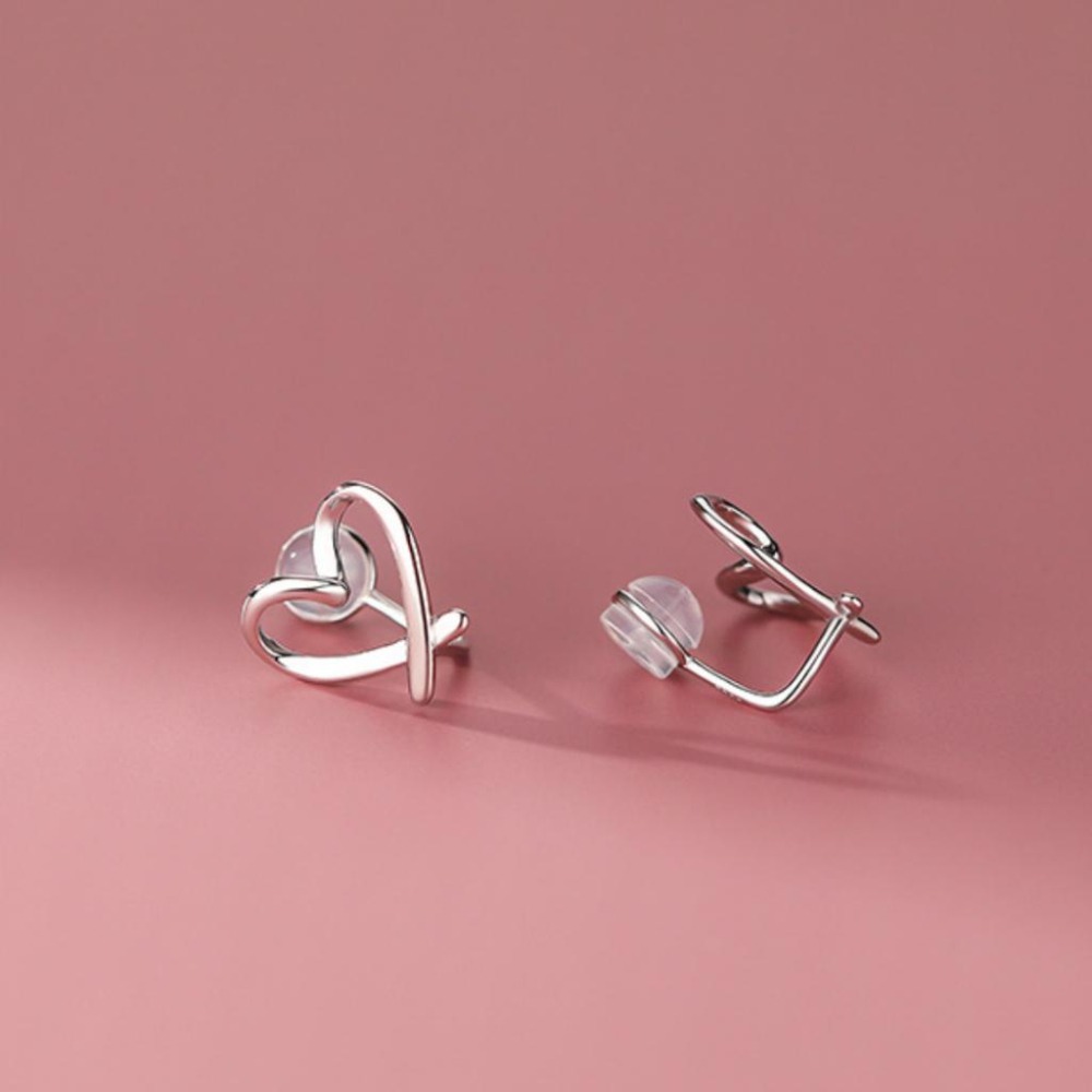 【43小舖】925純銀 愛心線條 鏤空心形 耳夾｜S925｜通體純銀｜耳環｜耳飾｜飾品｜銀飾｜送拭銀布-細節圖9