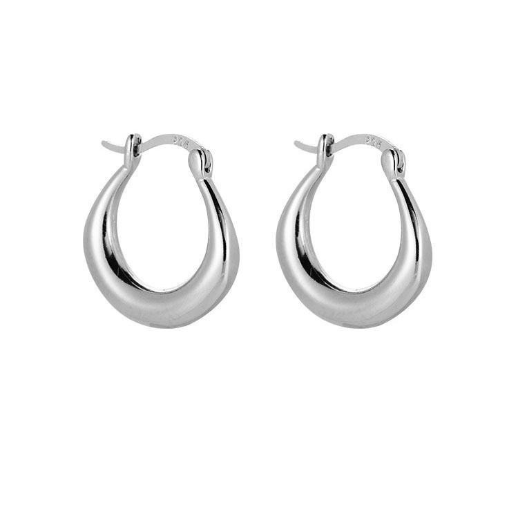 【43小舖】925純銀 幾何U型 圓圈 扣式 耳釘 ｜S925｜通體純銀｜耳環｜耳扣｜耳圈｜耳飾｜飾品｜銀飾｜送拭銀布-細節圖2