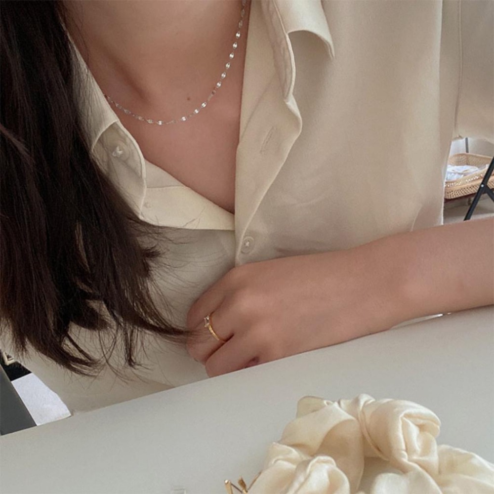 【43小舖】925純銀 波光粼粼 素鍊 瓦片鍊 項鍊｜S925｜通體純銀｜頸鍊｜鎖骨鍊｜飾品｜銀飾｜送拭銀布-細節圖3