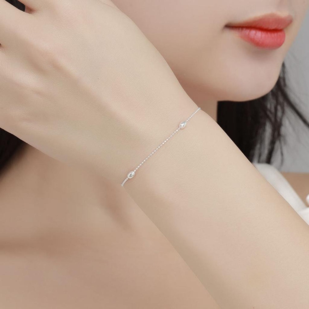 【43小舖】925純銀 小圓珠米粒串珠 橄欖珠 手鍊｜S925｜通體純銀｜手環｜手鏈｜手飾｜飾品｜銀飾｜送拭銀布-細節圖3