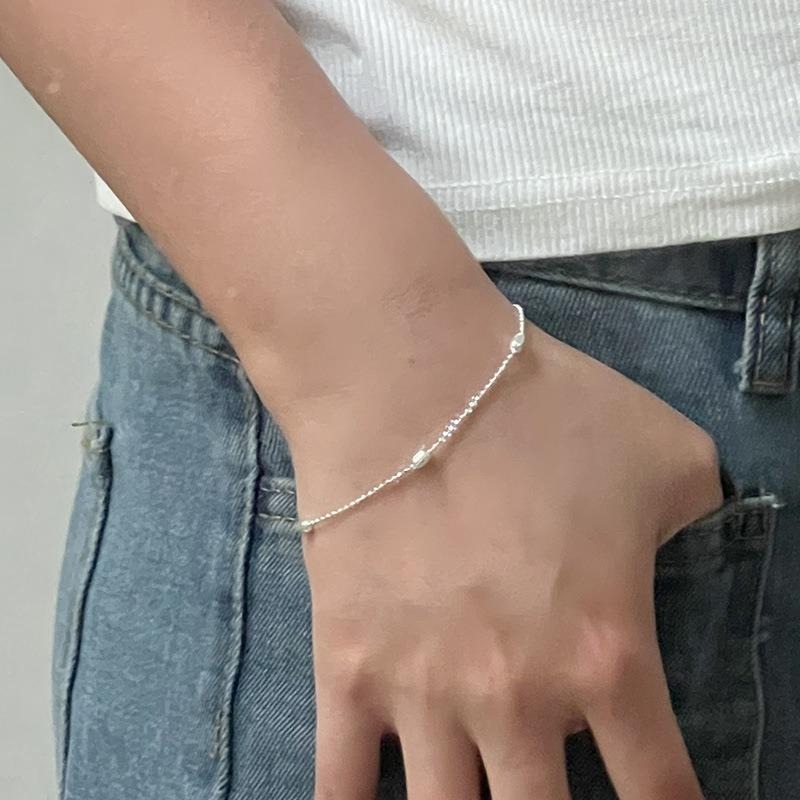 【43小舖】925純銀 小圓珠米粒串珠 橄欖珠 手鍊｜S925｜通體純銀｜手環｜手鏈｜手飾｜飾品｜銀飾｜送拭銀布-細節圖4