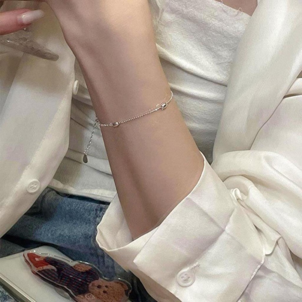 【43小舖】925純銀 小圓珠米粒串珠 橄欖珠 手鍊｜S925｜通體純銀｜手環｜手鏈｜手飾｜飾品｜銀飾｜送拭銀布-細節圖5