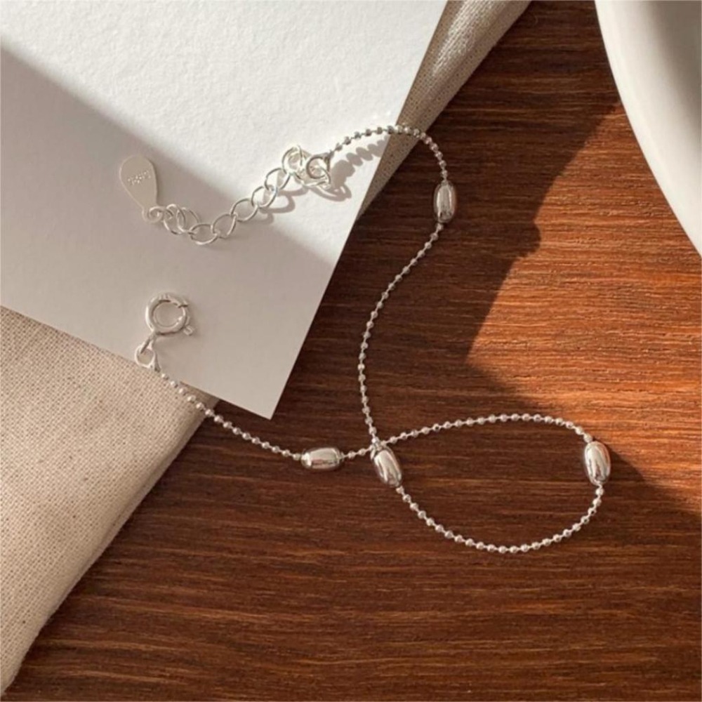 【43小舖】925純銀 小圓珠米粒串珠 橄欖珠 手鍊｜S925｜通體純銀｜手環｜手鏈｜手飾｜飾品｜銀飾｜送拭銀布-細節圖7