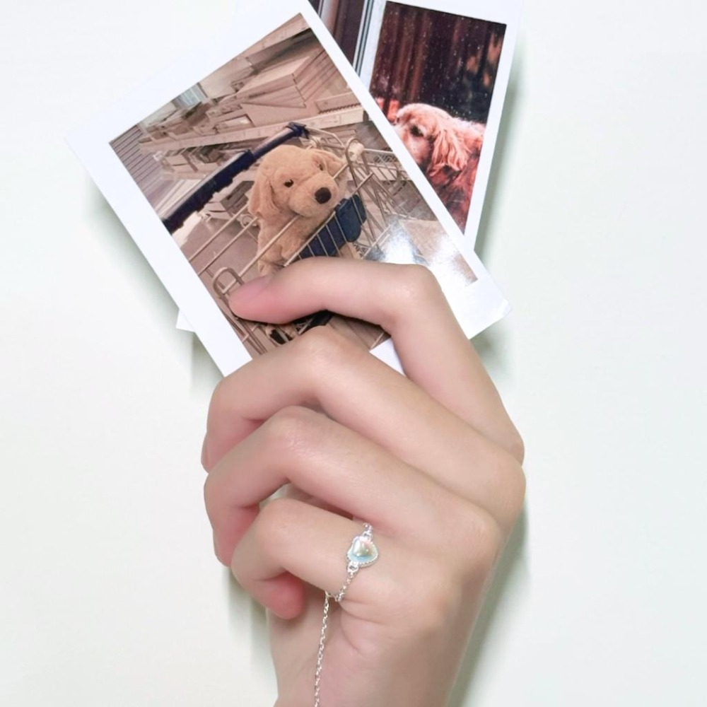 【43小舖】925純銀 月光石 愛心 心形 鏈條 可調式抽拉 拉繩 鍊戒｜S925｜通體純銀｜戒指｜飾品｜銀飾｜送拭銀布-細節圖4