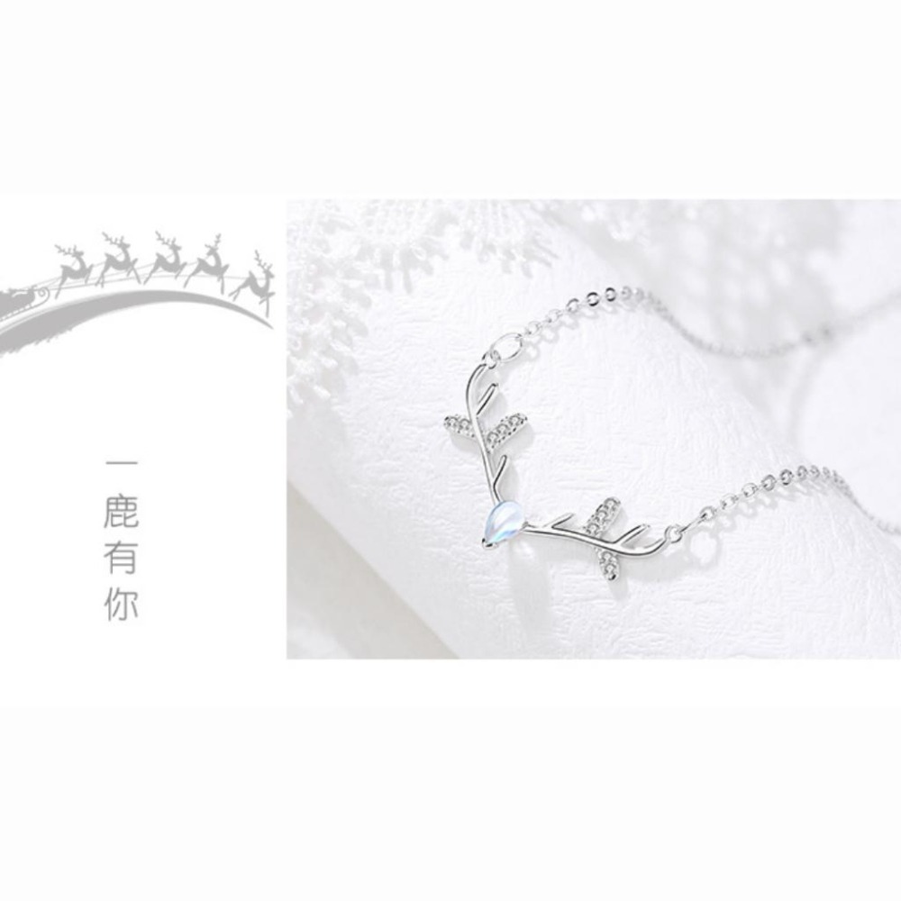 【43小舖】925純銀 一鹿有你 月光石 鑲嵌鋯石 馴鹿造型 項鍊｜S925｜通體純銀｜頸鍊｜聖誕節｜飾品｜銀飾｜拭銀布-細節圖6