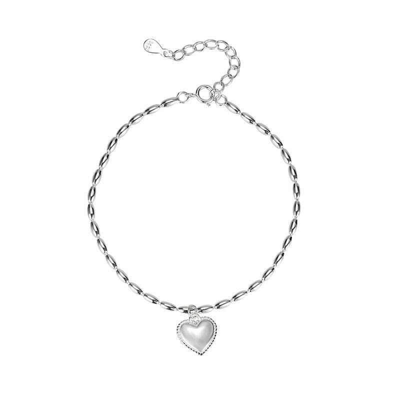 【43小舖】925純銀 銀米粒串珠 橄欖珠 愛心 心形 手鍊｜S925｜通體純銀｜手環｜手鏈｜手飾｜飾品｜銀飾｜送拭銀布-細節圖2