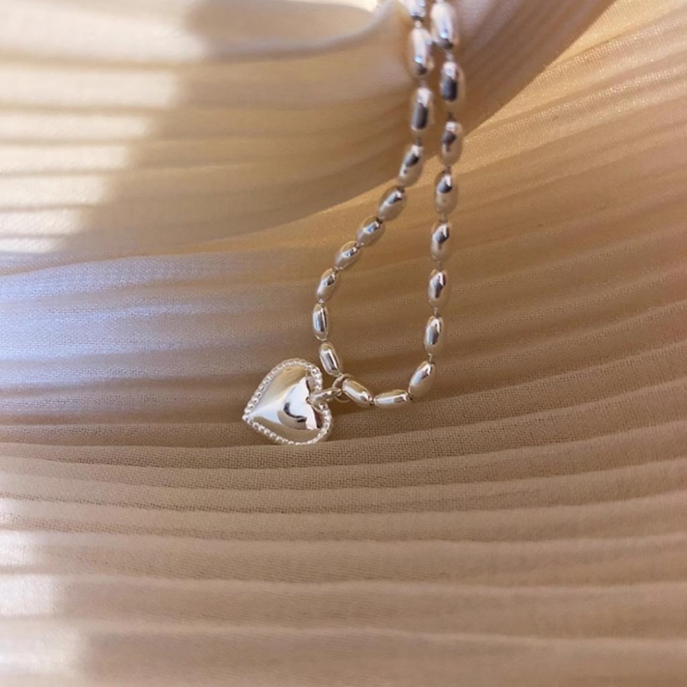 【43小舖】925純銀 銀米粒串珠 橄欖珠 愛心 心形 手鍊｜S925｜通體純銀｜手環｜手鏈｜手飾｜飾品｜銀飾｜送拭銀布-細節圖9