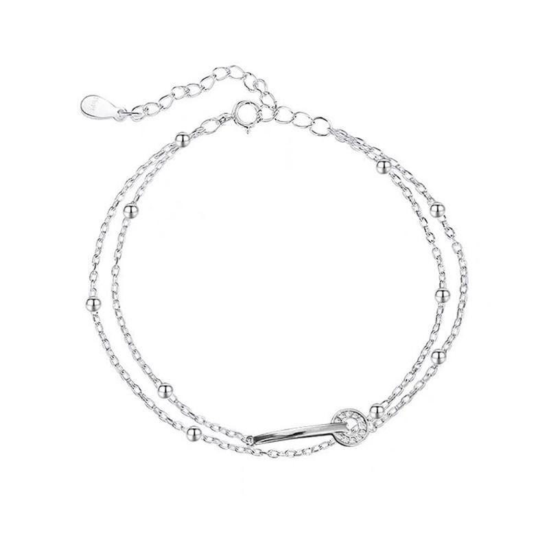 【43小舖】925純銀 一字圓環 雙層圓珠 手鍊｜S925｜通體純銀｜手環｜手鏈｜手飾｜飾品｜銀飾｜送拭銀布-細節圖2