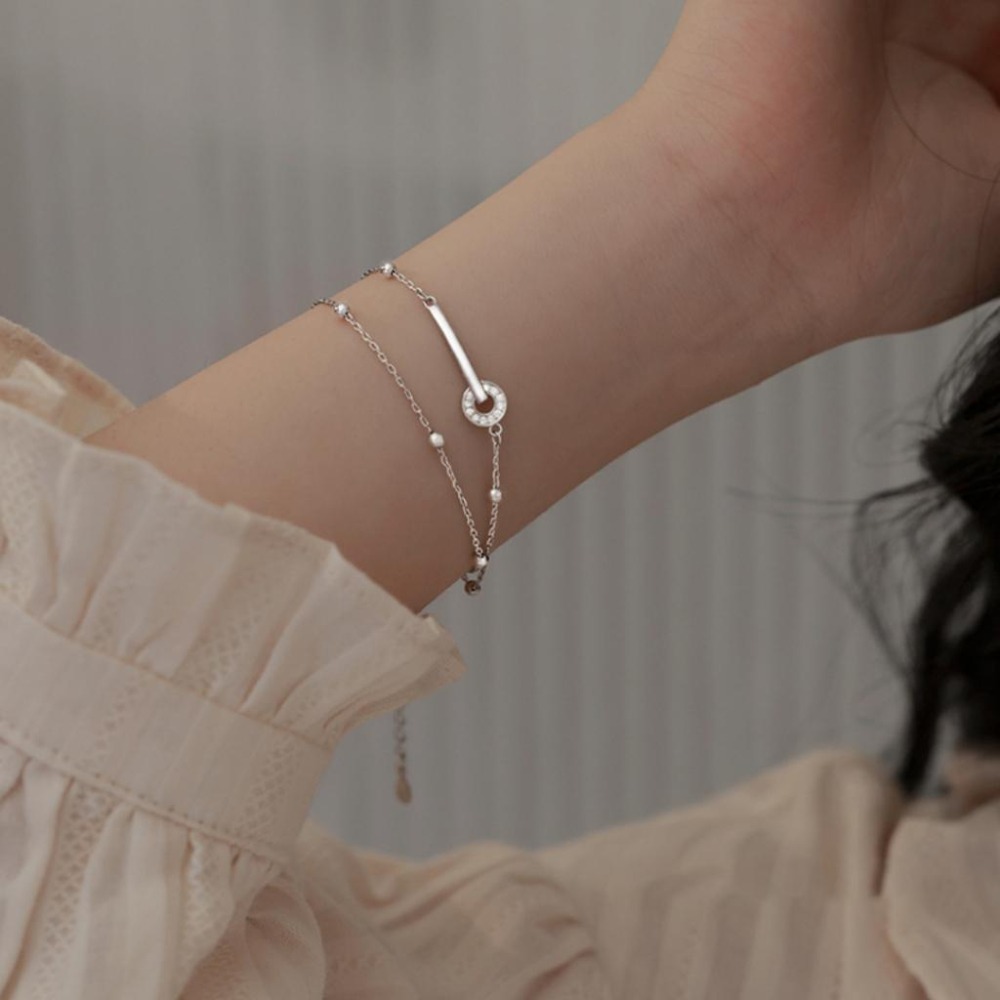 【43小舖】925純銀 一字圓環 雙層圓珠 手鍊｜S925｜通體純銀｜手環｜手鏈｜手飾｜飾品｜銀飾｜送拭銀布-細節圖3