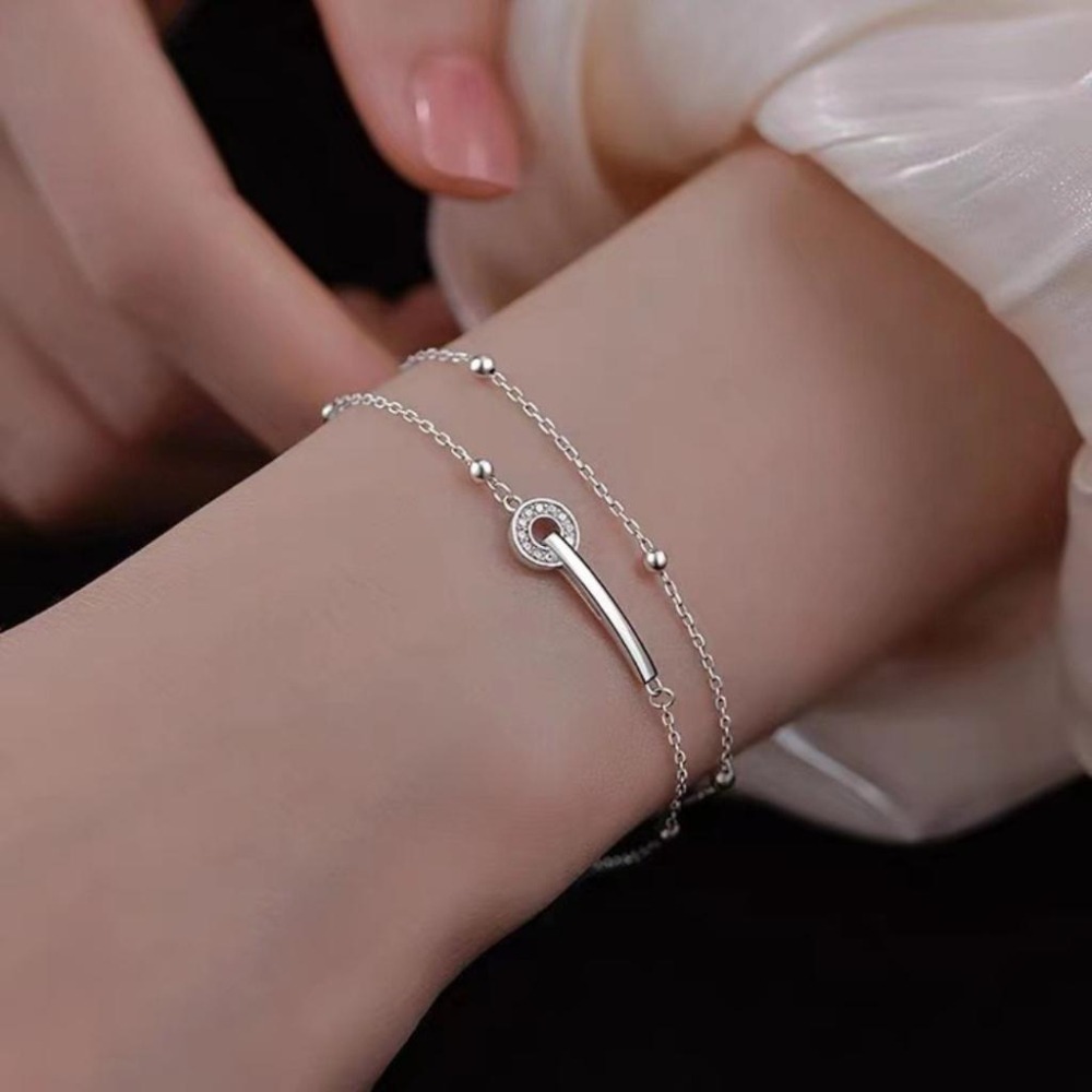 【43小舖】925純銀 一字圓環 雙層圓珠 手鍊｜S925｜通體純銀｜手環｜手鏈｜手飾｜飾品｜銀飾｜送拭銀布-細節圖5