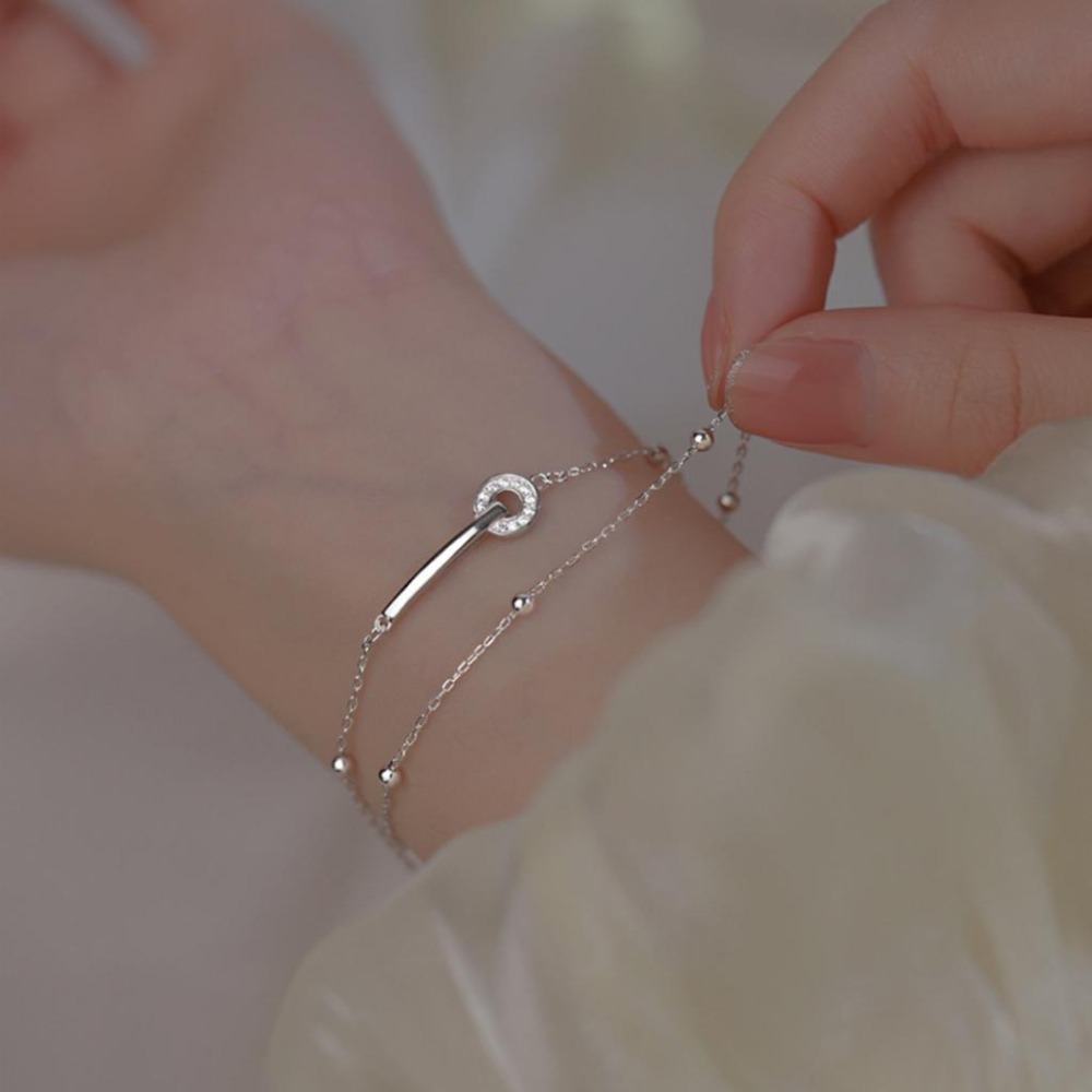 【43小舖】925純銀 一字圓環 雙層圓珠 手鍊｜S925｜通體純銀｜手環｜手鏈｜手飾｜飾品｜銀飾｜送拭銀布-細節圖6