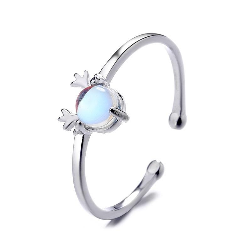 【43小舖】925純銀 一鹿有你 月光石 馴鹿造型 可調式 戒指｜S925｜通體純銀｜開口戒｜聖誕節｜飾品｜送拭銀布-細節圖2