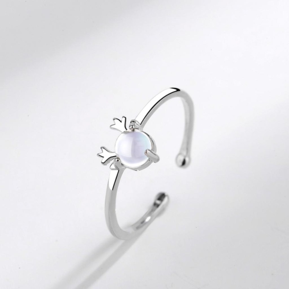 【43小舖】925純銀 一鹿有你 月光石 馴鹿造型 可調式 戒指｜S925｜通體純銀｜開口戒｜聖誕節｜飾品｜送拭銀布-細節圖9