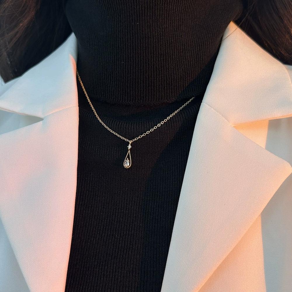 【43小舖】925純銀 水滴 鑲鑽鋯石 項鍊｜S925｜通體純銀｜頸鍊｜鎖骨鍊｜飾品｜銀飾｜送拭銀布-細節圖5