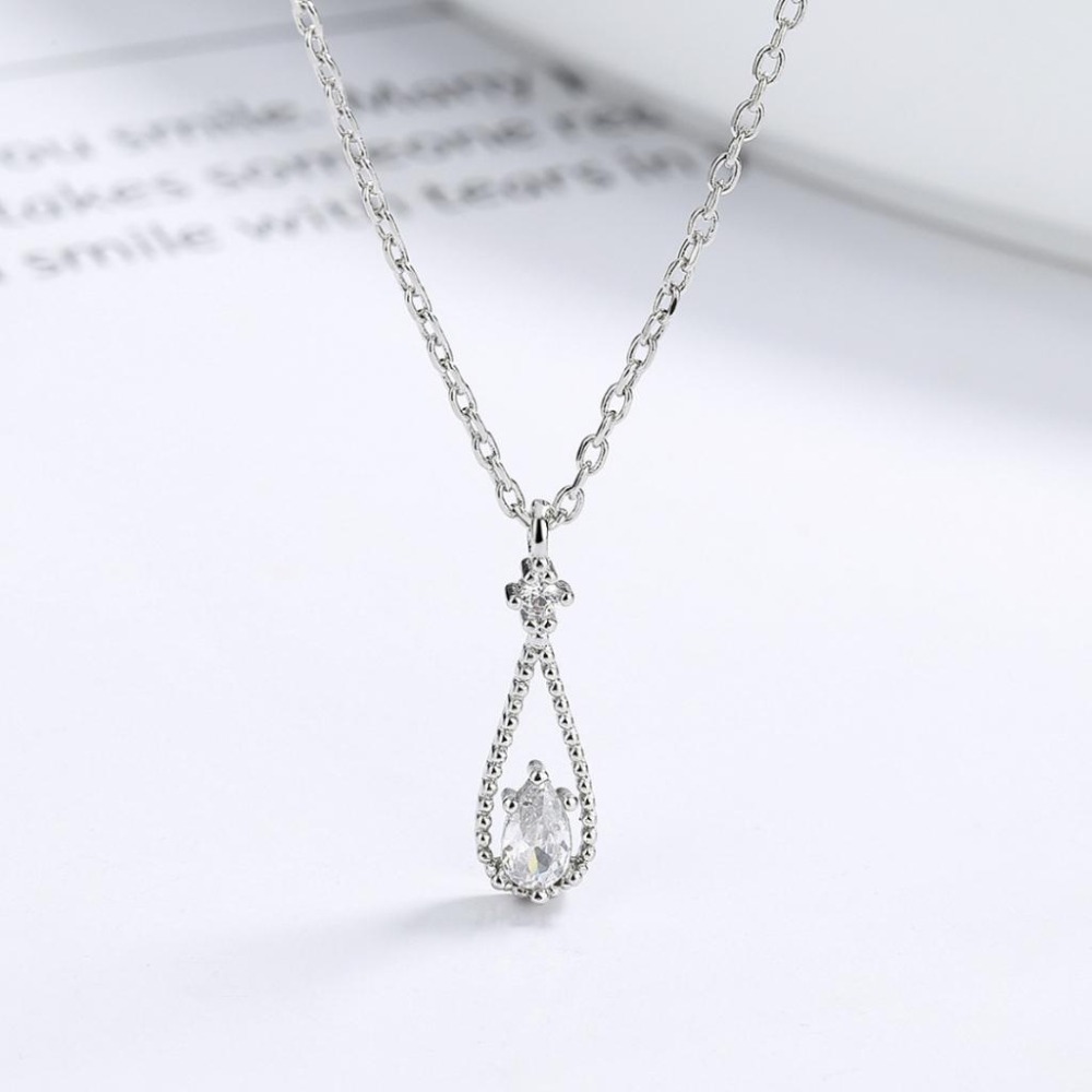 【43小舖】925純銀 水滴 鑲鑽鋯石 項鍊｜S925｜通體純銀｜頸鍊｜鎖骨鍊｜飾品｜銀飾｜送拭銀布-細節圖7