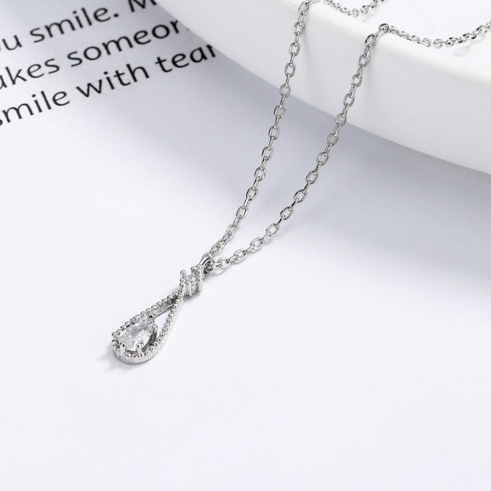 【43小舖】925純銀 水滴 鑲鑽鋯石 項鍊｜S925｜通體純銀｜頸鍊｜鎖骨鍊｜飾品｜銀飾｜送拭銀布-細節圖8