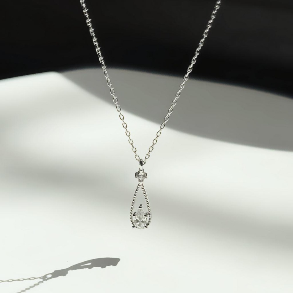 【43小舖】925純銀 水滴 鑲鑽鋯石 項鍊｜S925｜通體純銀｜頸鍊｜鎖骨鍊｜飾品｜銀飾｜送拭銀布-細節圖9