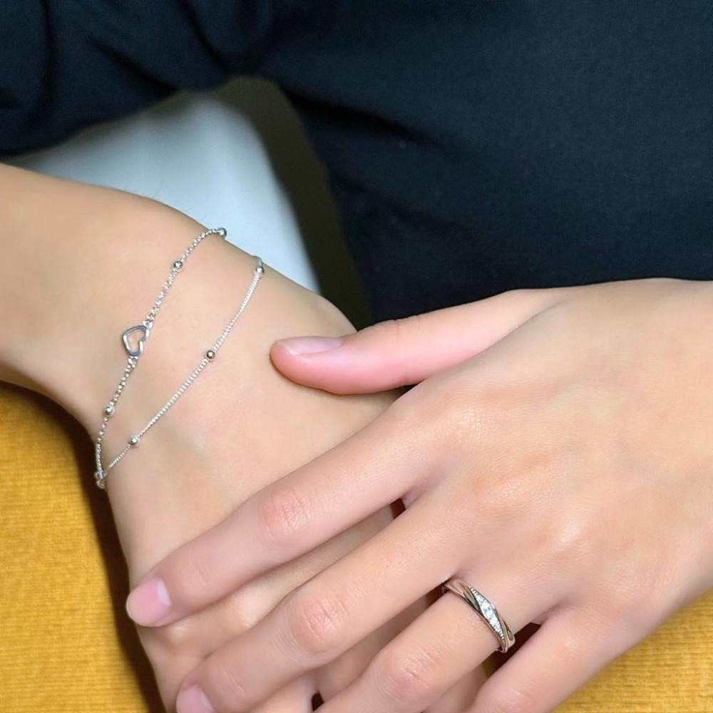 【43小舖】925純銀 雙層愛心圓珠 鏤空心形 手鍊｜S925｜通體純銀｜手環｜手鏈｜手飾｜飾品｜銀飾｜送拭銀布-細節圖5