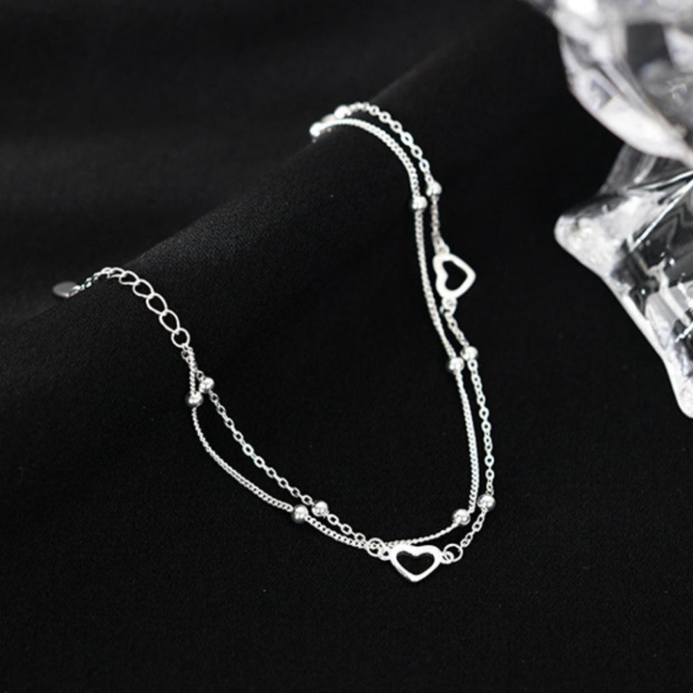 【43小舖】925純銀 雙層愛心圓珠 鏤空心形 手鍊｜S925｜通體純銀｜手環｜手鏈｜手飾｜飾品｜銀飾｜送拭銀布-細節圖8