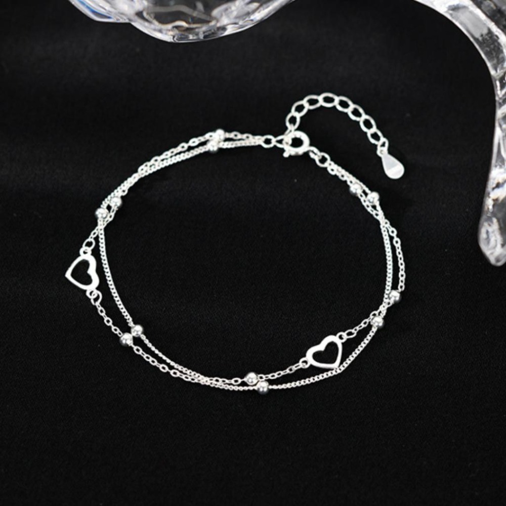 【43小舖】925純銀 雙層愛心圓珠 鏤空心形 手鍊｜S925｜通體純銀｜手環｜手鏈｜手飾｜飾品｜銀飾｜送拭銀布-細節圖9