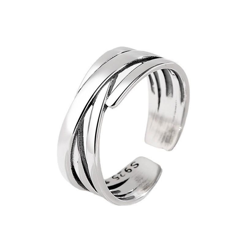 【43小舖】925純銀 復古嘻哈風 不規則多層交織 可調式 戒指｜S925｜通體純銀｜開口戒｜飾品｜銀飾｜送拭銀布-細節圖2