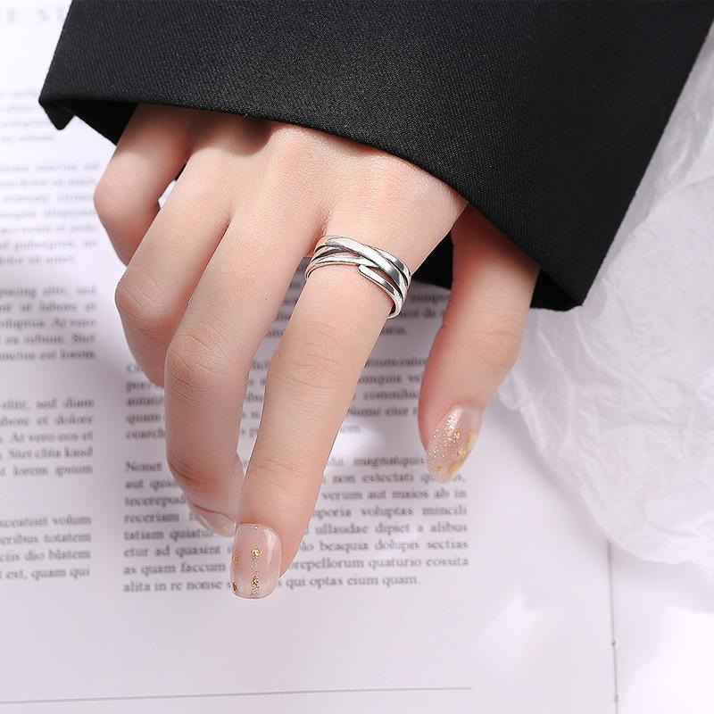 【43小舖】925純銀 復古嘻哈風 不規則多層交織 可調式 戒指｜S925｜通體純銀｜開口戒｜飾品｜銀飾｜送拭銀布-細節圖3