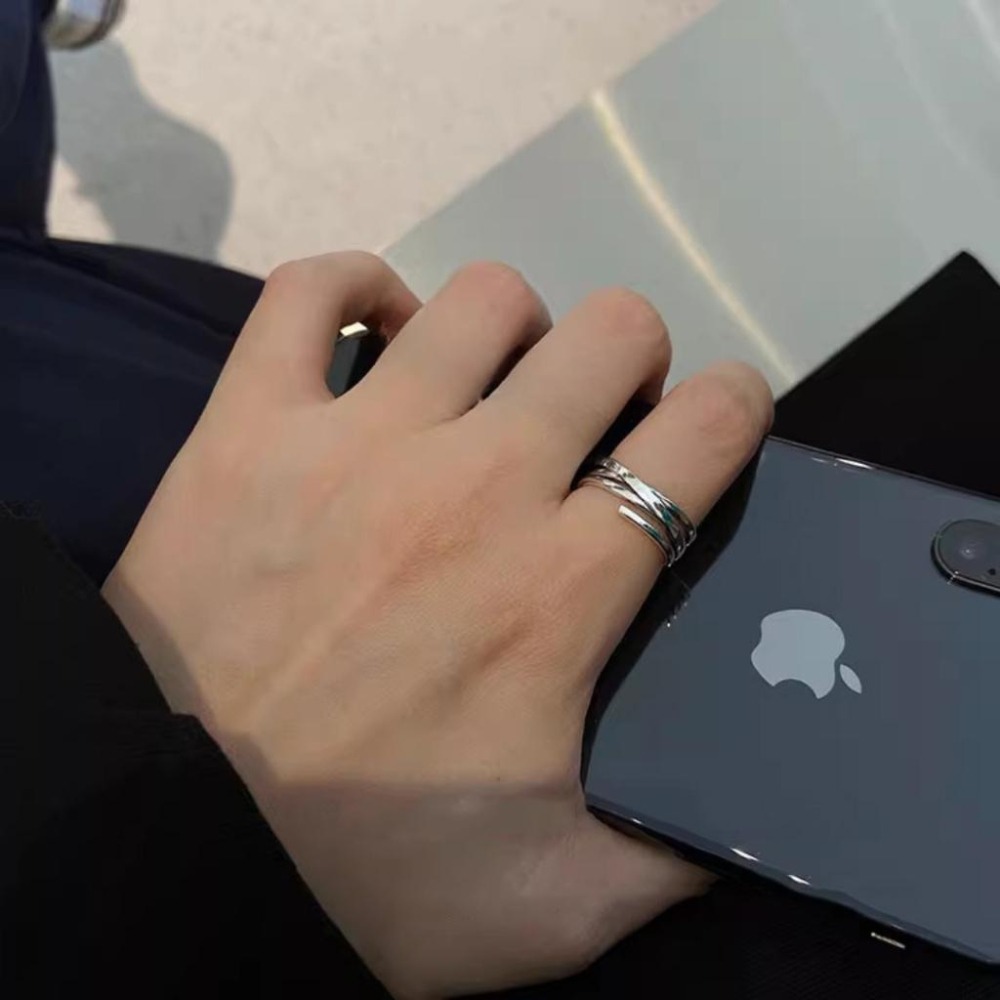 【43小舖】925純銀 復古嘻哈風 不規則多層交織 可調式 戒指｜S925｜通體純銀｜開口戒｜飾品｜銀飾｜送拭銀布-細節圖4