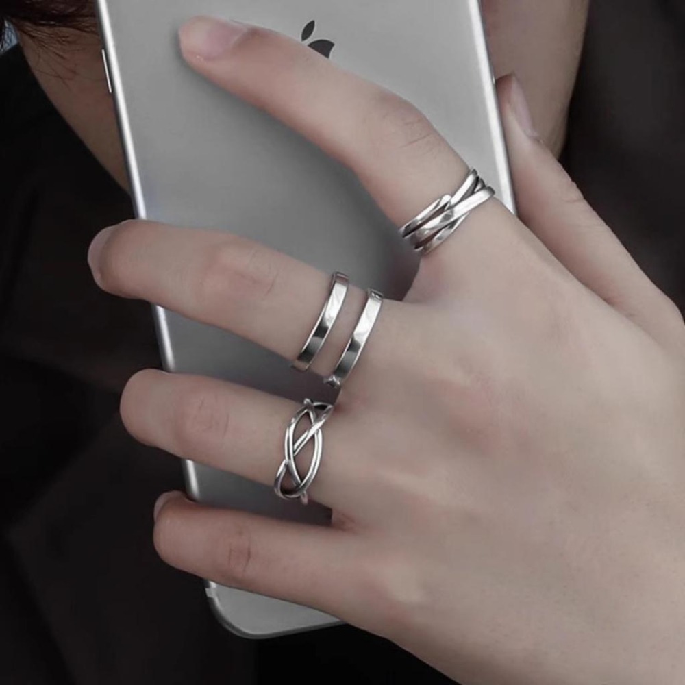 【43小舖】925純銀 復古嘻哈風 不規則多層交織 可調式 戒指｜S925｜通體純銀｜開口戒｜飾品｜銀飾｜送拭銀布-細節圖6