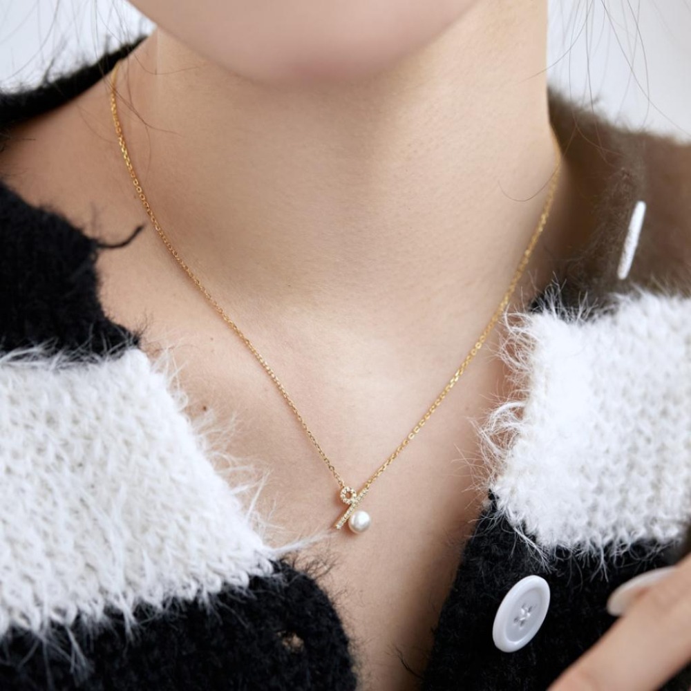 【43小舖】925純銀 天然珍珠 百分比符號 鑲鑽鋯石 項鍊｜S925｜通體純銀｜吊墜｜頸鍊｜珍珠項鍊｜飾品｜送拭銀布-細節圖5