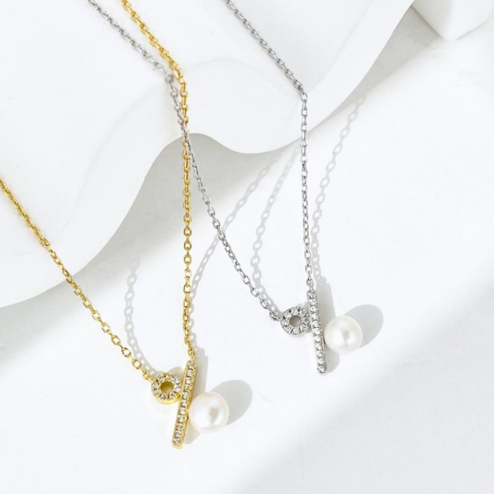 【43小舖】925純銀 天然珍珠 百分比符號 鑲鑽鋯石 項鍊｜S925｜通體純銀｜吊墜｜頸鍊｜珍珠項鍊｜飾品｜送拭銀布-細節圖7