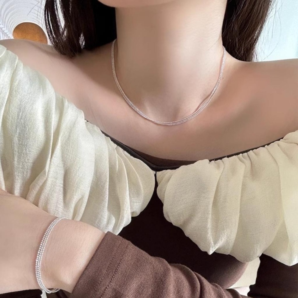 【43小舖】925純銀 波光粼粼 三層閃閃圓珠 項鍊｜S925｜通體純銀｜頸鍊｜鎖骨鍊｜飾品｜銀飾｜送拭銀布-細節圖4