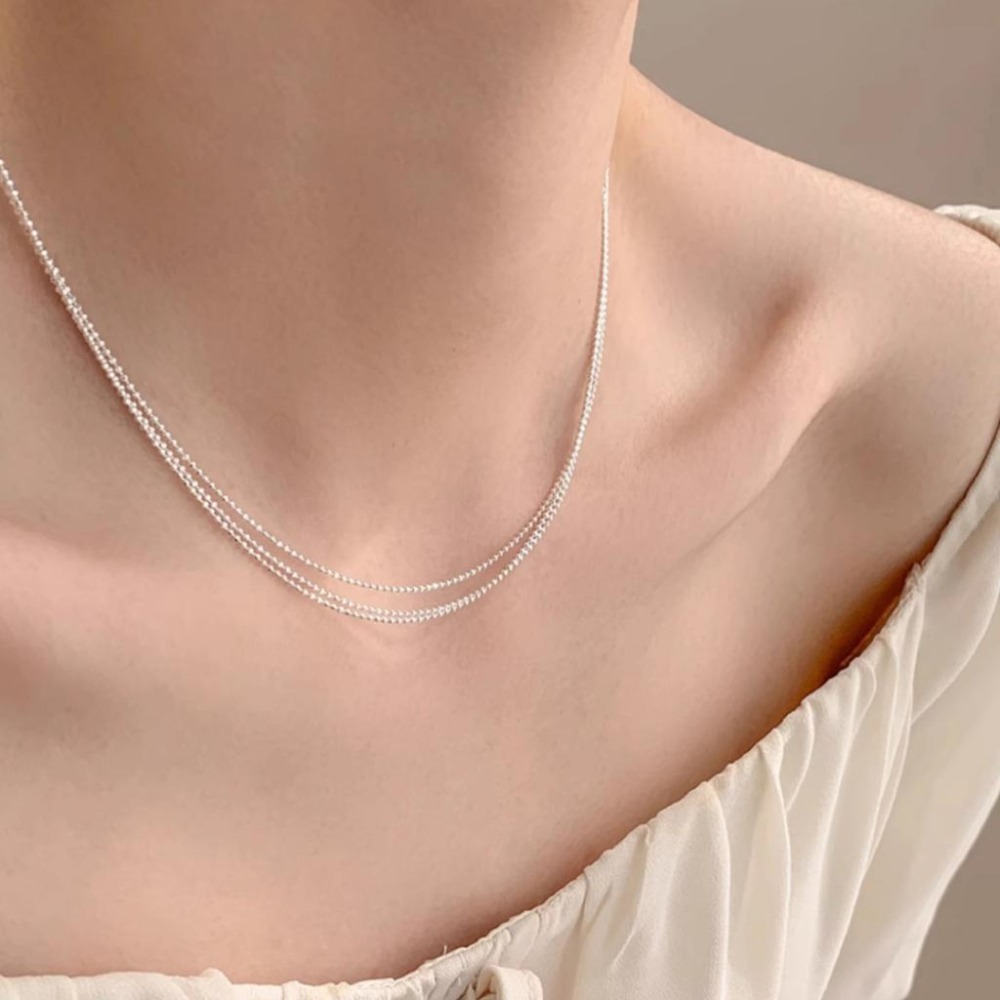 【43小舖】925純銀 波光粼粼 三層閃閃圓珠 項鍊｜S925｜通體純銀｜頸鍊｜鎖骨鍊｜飾品｜銀飾｜送拭銀布-細節圖5