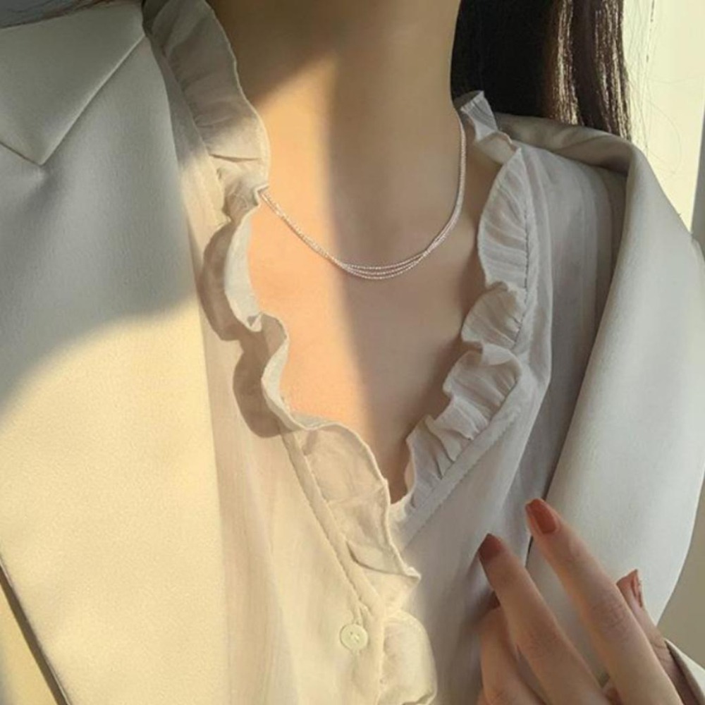 【43小舖】925純銀 波光粼粼 三層閃閃圓珠 項鍊｜S925｜通體純銀｜頸鍊｜鎖骨鍊｜飾品｜銀飾｜送拭銀布-細節圖6