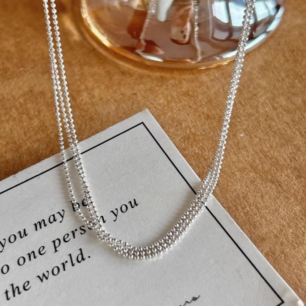 【43小舖】925純銀 波光粼粼 三層閃閃圓珠 項鍊｜S925｜通體純銀｜頸鍊｜鎖骨鍊｜飾品｜銀飾｜送拭銀布-細節圖7