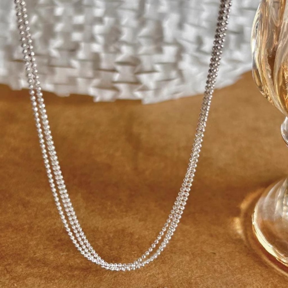 【43小舖】925純銀 波光粼粼 三層閃閃圓珠 項鍊｜S925｜通體純銀｜頸鍊｜鎖骨鍊｜飾品｜銀飾｜送拭銀布-細節圖9