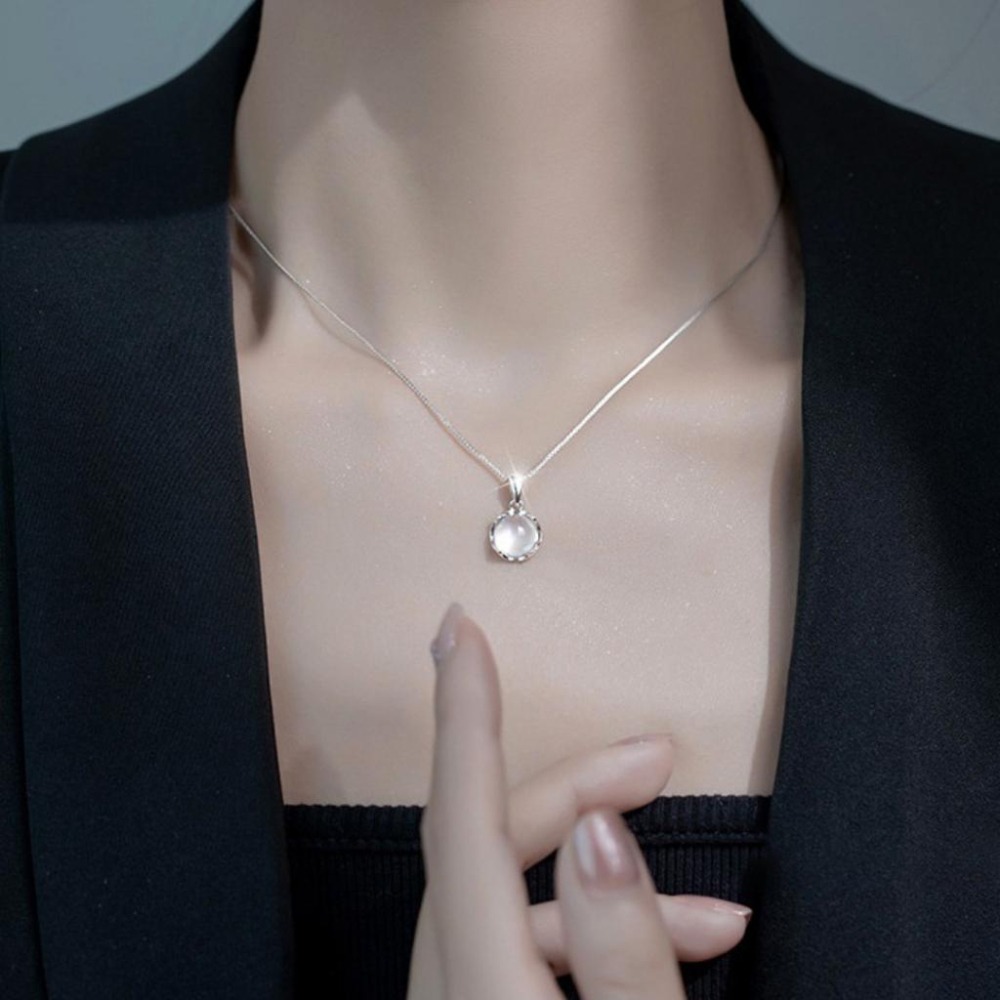 【43小舖】925純銀 白玉髓 月光 平衡心靈能量 項鍊｜S925｜通體純銀｜頸鍊｜鎖骨鍊｜飾品｜銀飾｜送拭銀布-細節圖3
