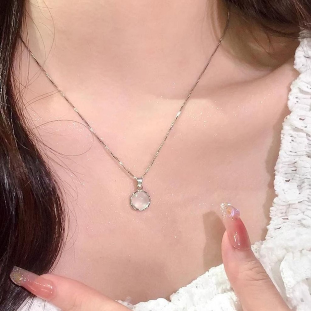 【43小舖】925純銀 白玉髓 月光 平衡心靈能量 項鍊｜S925｜通體純銀｜頸鍊｜鎖骨鍊｜飾品｜銀飾｜送拭銀布-細節圖4