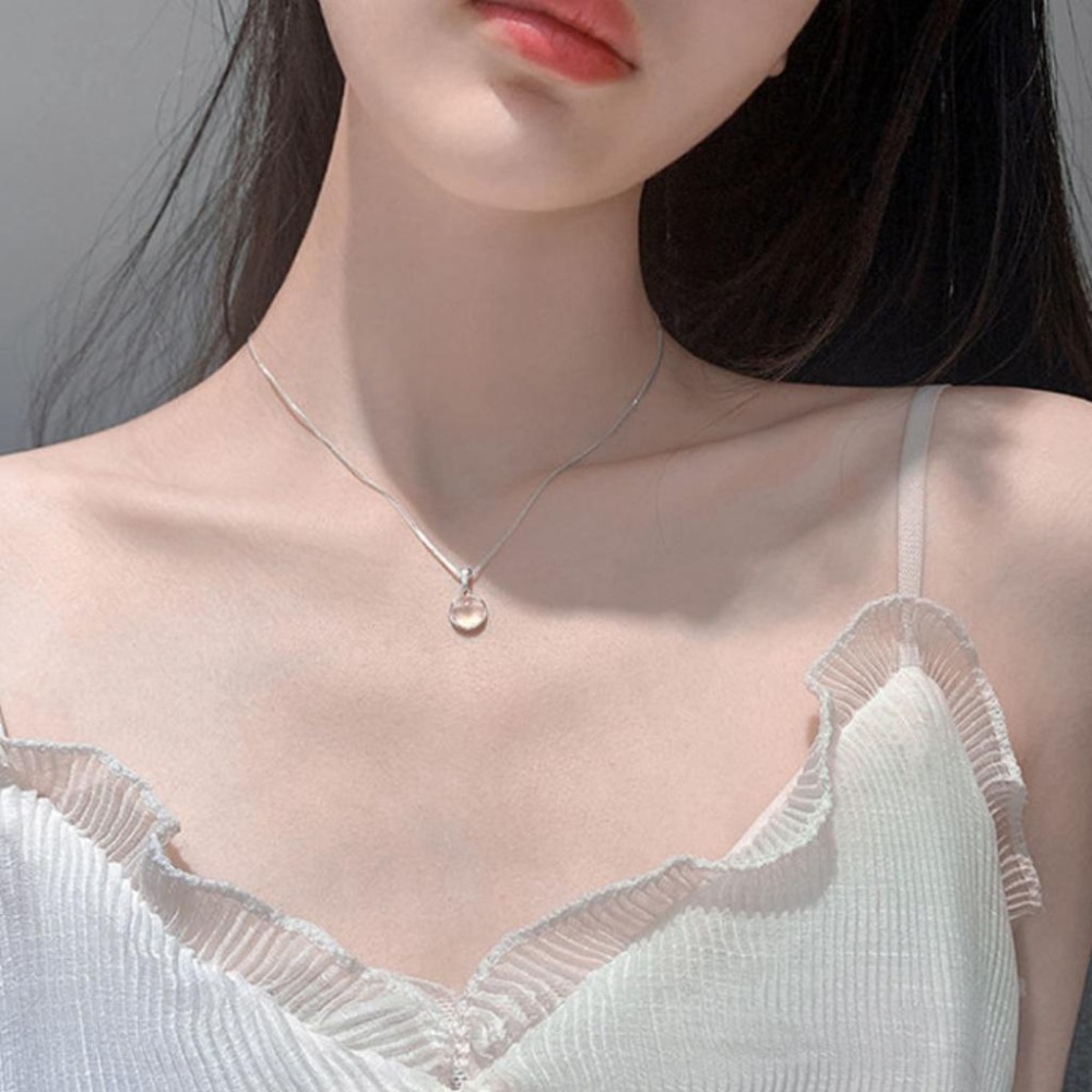 【43小舖】925純銀 白玉髓 月光 平衡心靈能量 項鍊｜S925｜通體純銀｜頸鍊｜鎖骨鍊｜飾品｜銀飾｜送拭銀布-細節圖5