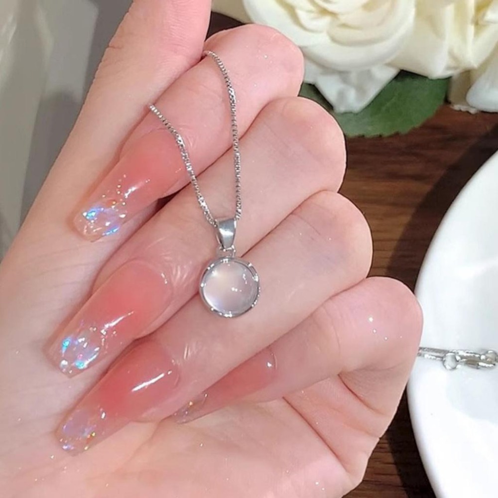 【43小舖】925純銀 白玉髓 月光 平衡心靈能量 項鍊｜S925｜通體純銀｜頸鍊｜鎖骨鍊｜飾品｜銀飾｜送拭銀布-細節圖6