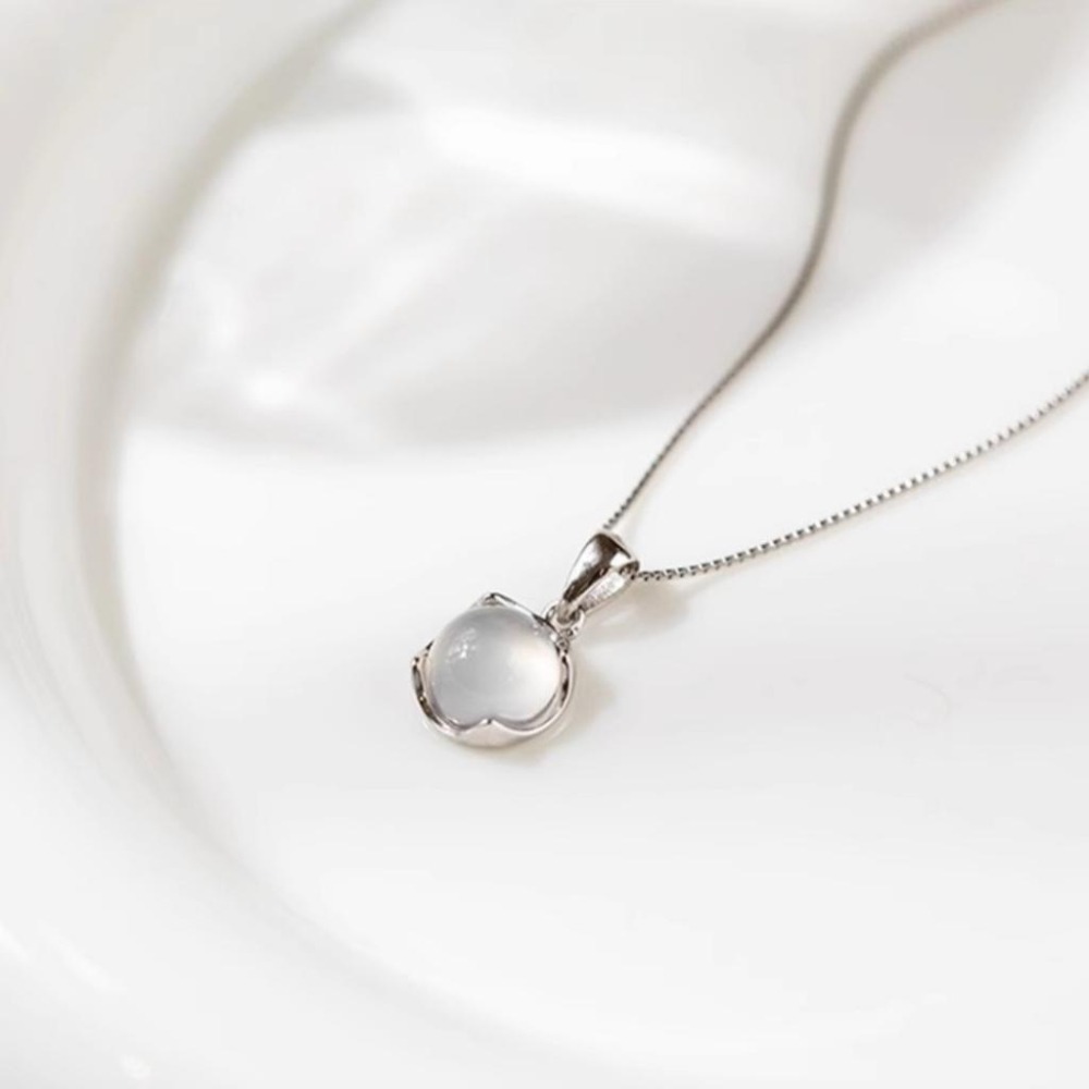 【43小舖】925純銀 白玉髓 月光 平衡心靈能量 項鍊｜S925｜通體純銀｜頸鍊｜鎖骨鍊｜飾品｜銀飾｜送拭銀布-細節圖7