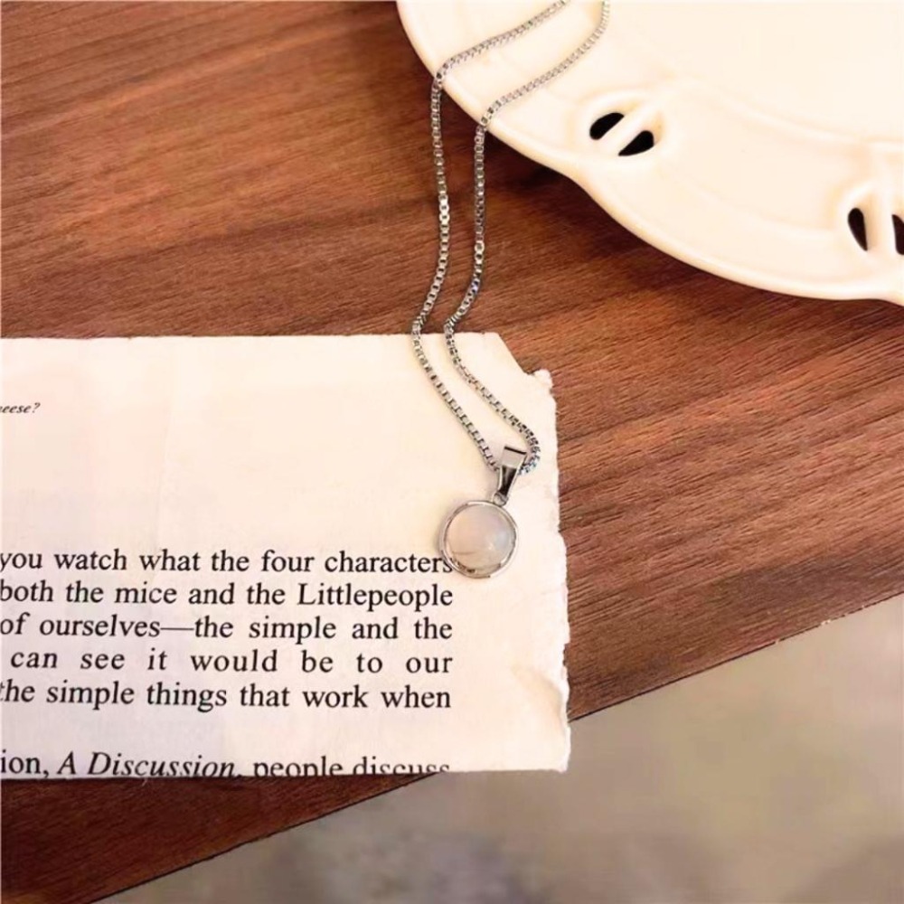 【43小舖】925純銀 白玉髓 月光 平衡心靈能量 項鍊｜S925｜通體純銀｜頸鍊｜鎖骨鍊｜飾品｜銀飾｜送拭銀布-細節圖8